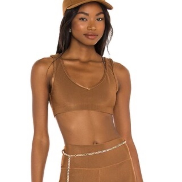 WeWoreWhat V-Neck Ribbed Sports Bra Brown  - Size Small - Picture 1 of 5
